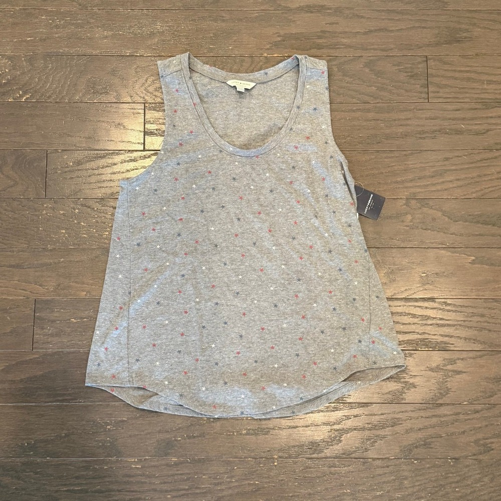 Lucky Brand Womens Heather Grey Multi Color Star Print Scoop Neck Tank Top S NWT